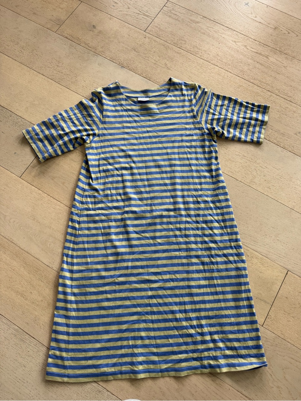 Marimekko Striped Long Sleeve T-Shirt Shift Dress S Blue Green